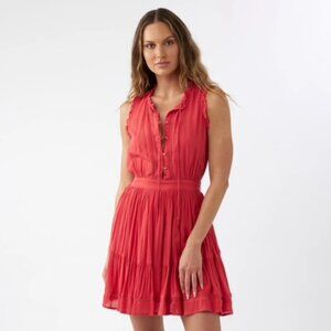 O’Neill Coral Pink Sleeveless Button Front Ruffle Trim Dress Women’s XL Lined